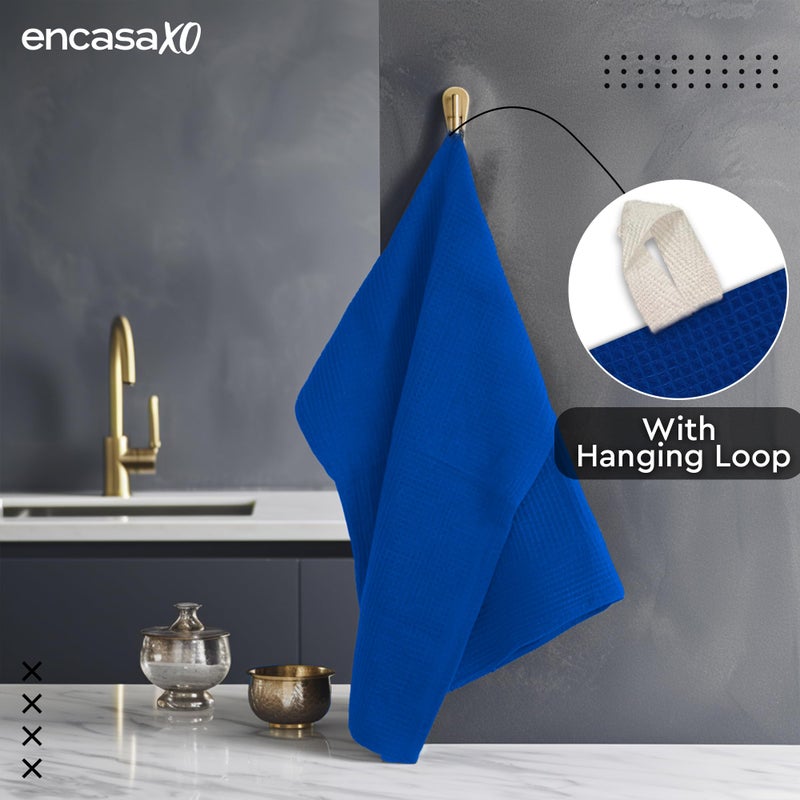 Encasa XO Kitchen Dish Towels Set | Blue | Waffle Weave and Flat Hand Tea Towel | 28"x18" | Quick Drying Reusable Cotton Washcloths | Multipurpose Lightweight Dishcloths Set of 4 - Image 5